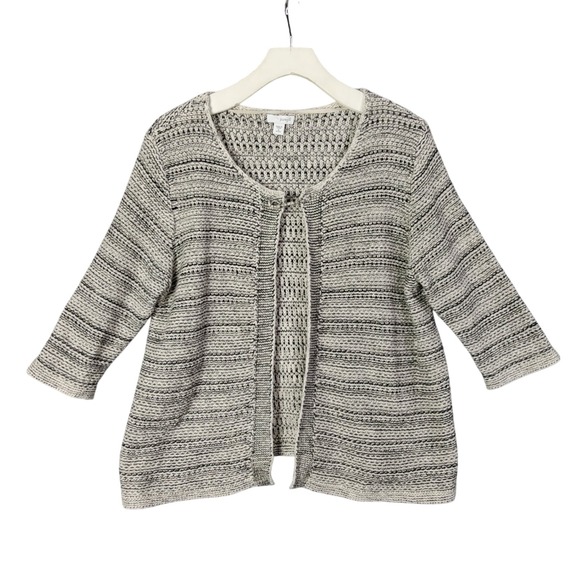 Pure Jill Womens SZ MP Open Front Cardigan Sweater Knit Cotton 3/4 Sleeve Beige - Picture 1 of 10